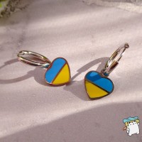 Сережки на колечках Серце України  TTM Stainless Steel. Сталь. Xuping. Колір срібло